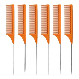 peigne à queue en metal orange lot de 6