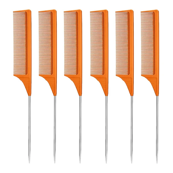 peigne à queue en metal orange lot de 6
