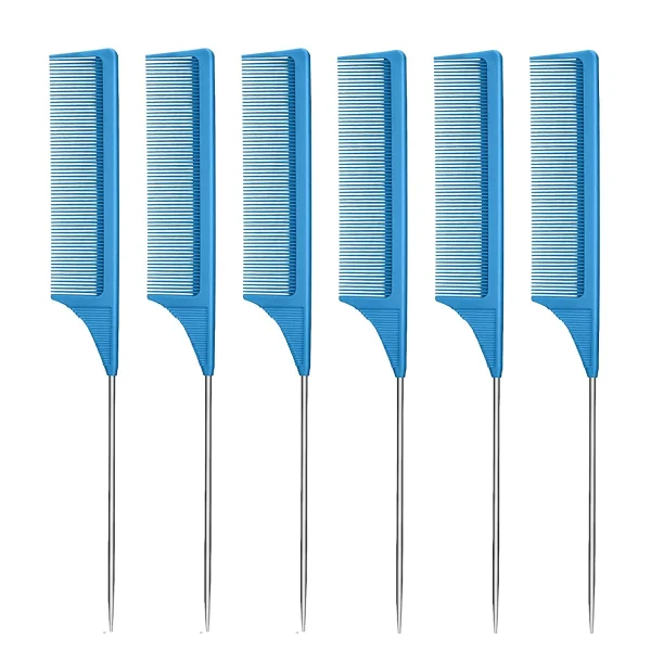 peigne à queue en metal bleu lot de 6